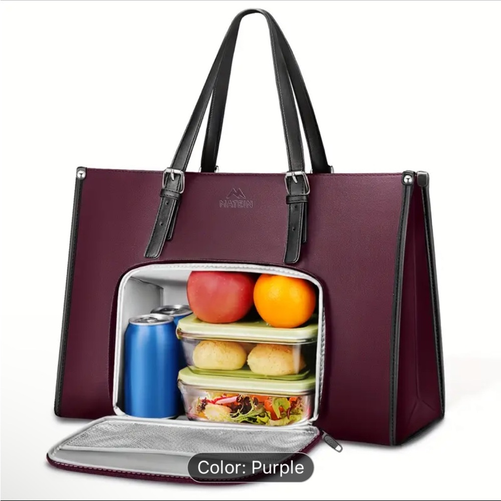 Purple Women Tote Bag computer lunch bag, diaper bag tote with insulation